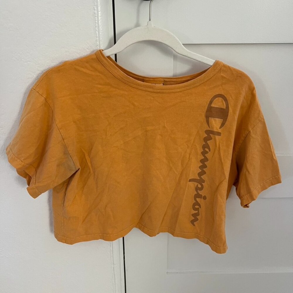Champion Women's Cropped Retro Orange T-Shirt Size Small
